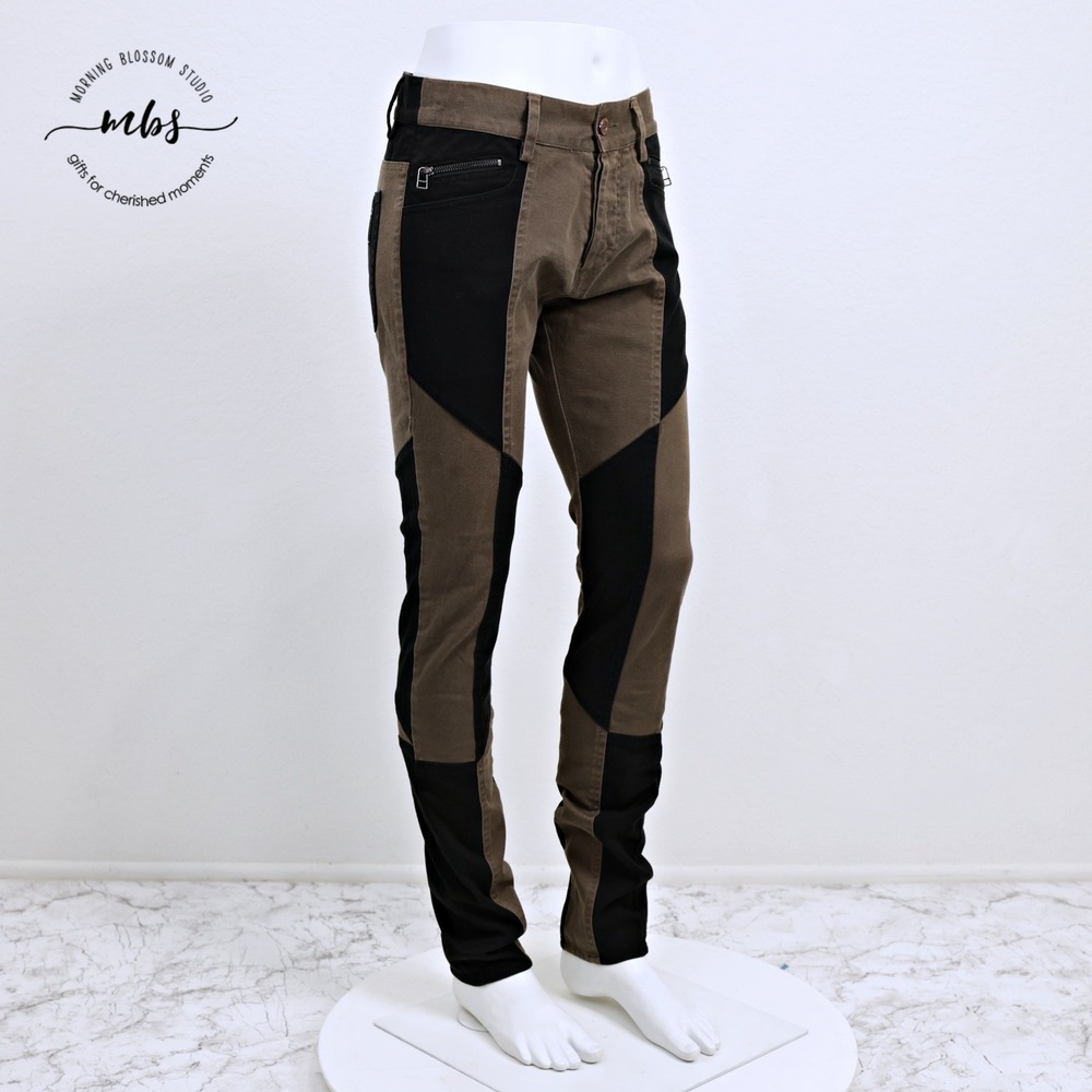 Unconditional London Colorblock Paneled Twill Skinny Pants Black Tan Women XS